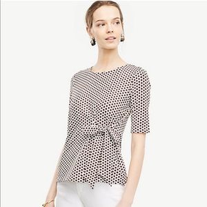 Ann Taylor white Dot Bow Front Top size Large